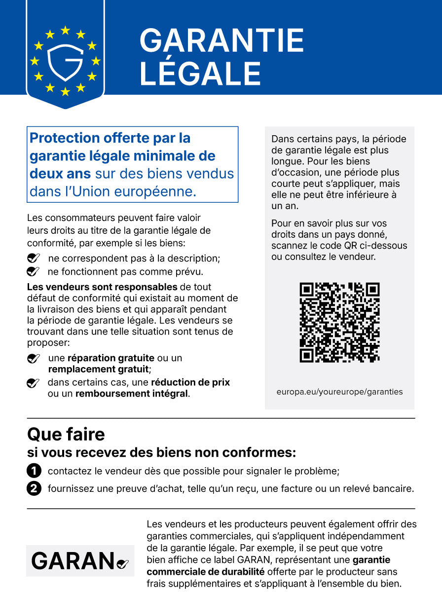 Avis officiel de l'UE sur la garantie légale de conformité
