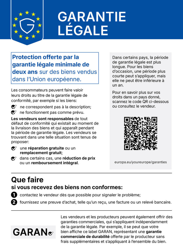 Avis officiel de l'UE sur la garantie légale de conformité