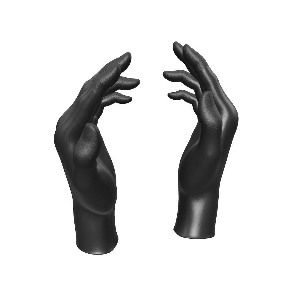 Interaktives 3D-Modell eines schwarzen Nitrilhandschuhs zur Detailansicht von Textur und Passform aus allen Winkeln.