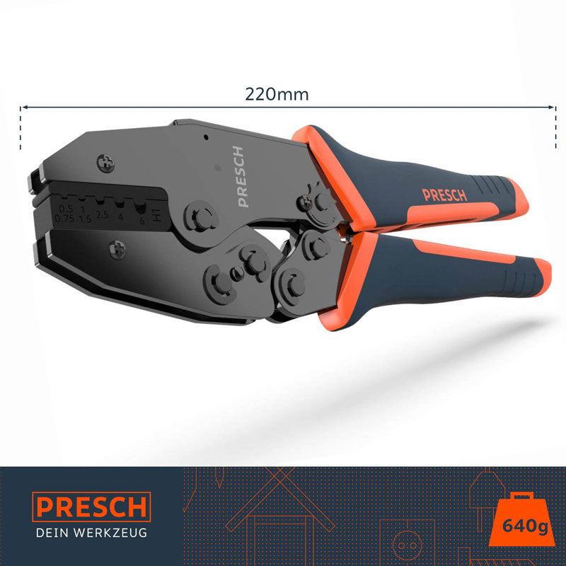 PRESCH Crimpzange mit Aderendhülsen in Profi-Qualität und ergonomischem Design für Elektroinstallationen