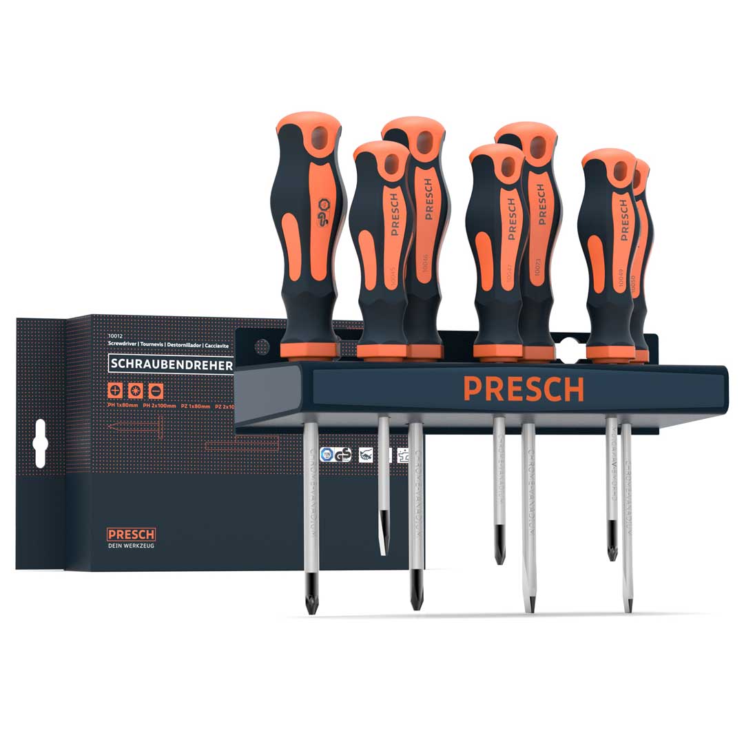 Schraubendreher Set von PRESCH mit Wandhalterrung