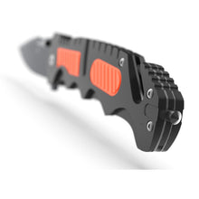 PRESCH Rettungsmesser mit orange-schwarzem Griff und integriertem Glasbrecher und Gurtschneider