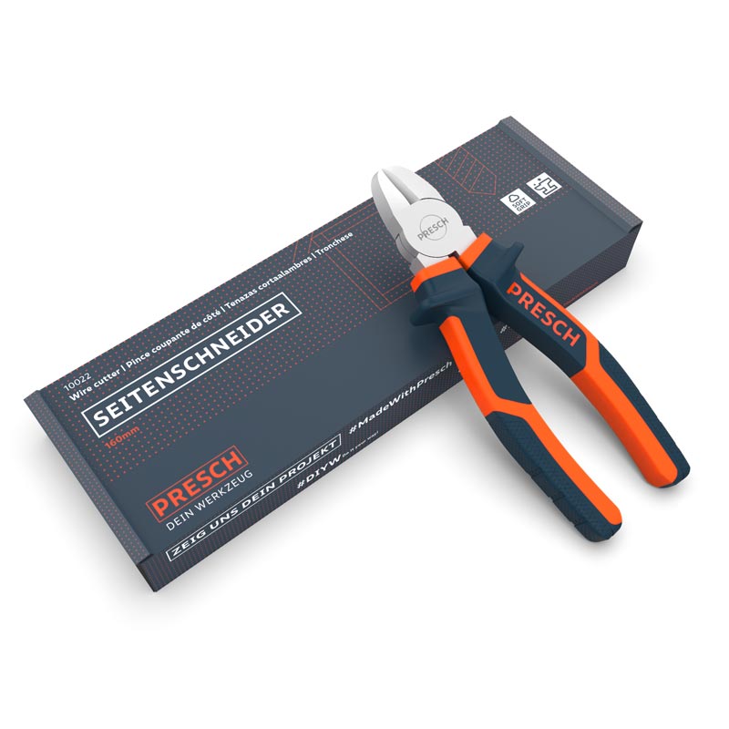 Pince coupante PRESCH 160mm pour une coupe de câble précise et le travail du fil avec poignée ergonomique.