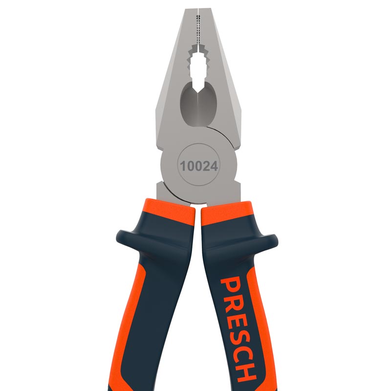 Pince universelle PRESCH 180mm de qualité professionnelle avec poignées multi-composants pour l'électronique et la mécanique de précision.