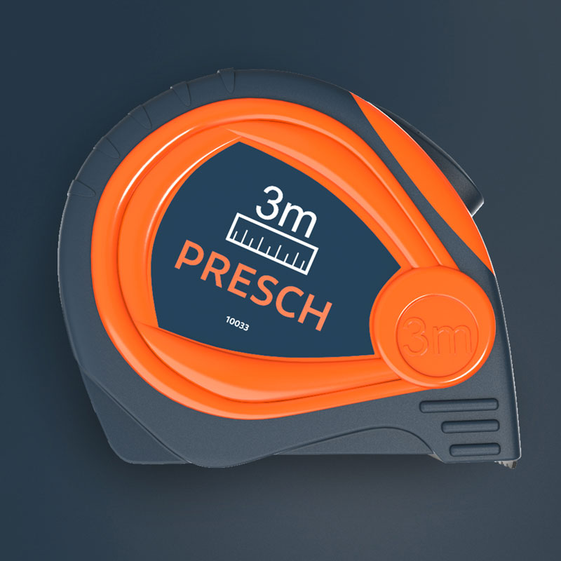 PRESCH Maßband 3 Meter in Orange und Grau, Rollmaßband und Zollstock Alternative.
