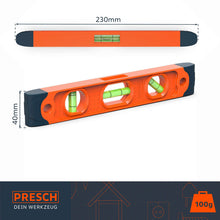 PRESCH Wasserwaage 230mm mit genauer Libelle und robuster Bauweise für präzise Messarbeiten.