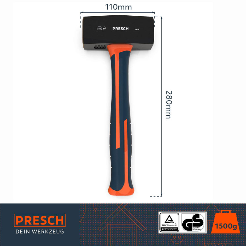 Maillet PRESCH 1500g - Marteau de forge robuste avec manche ergonomique pour travaux de construction