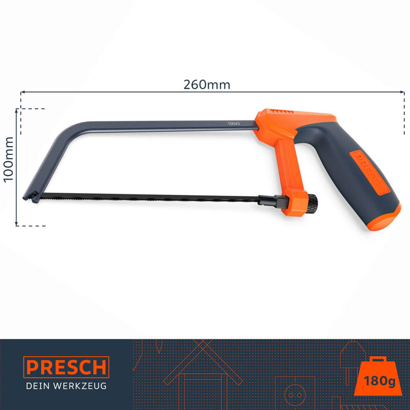 PRESCH Metaalzaag - Handzame beugelzaag voor metaal met ergonomische handgreep en reserveblad