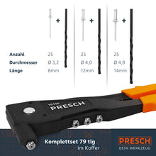 PRESCH Jeu d'outils avec différentes mèches et un outil à main dans une mallette, équipement professionnel pour l'artisanat.