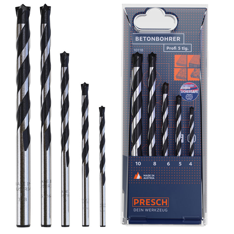 PRESCH Jeu de forets à béton Pro 5 pièces pour un perçage précis dans le béton et la maçonnerie