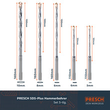 Ensemble de forets à percussion SDS-Plus PRESCH avec différents diamètres, jeu de forets, perceuse à percussion