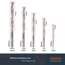 PRESCH HSS Kobalt Houtboor Set in verschillende maten, spiraalboren en boren voor hout in een 5-delige set