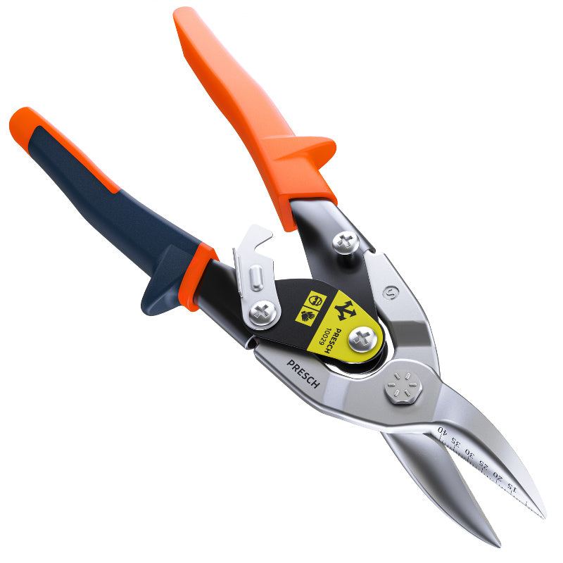 Cisaille à tôle droite PRESCH pour coupe de métal avec poignées ergonomiques et lames de coupe de qualité
