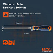 Limasque PRENSCH triangulaire 200mm pour un travail précis du métal, idéale pour façonner et élargir les trous et les courbes.