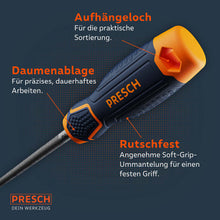 PRESCH set de limes avec poignée ergonomique et trou de suspension, outil robuste avec revêtement antidérapant.