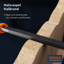 Ensemble de limes PRESCH avec râpe – râpe à bois demi‑circulaire pour le modelage des surfaces et des courbes en bois.