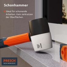 PRESCH Gummihammer für Fensterbau, Schonhammer mit weicher Oberfläche zur Vermeidung von Beschädigungen