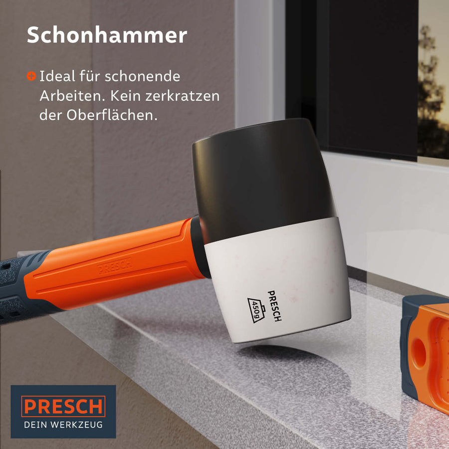 PRESCH Gummihamer voor raambouw, zachte hamer met zacht oppervlak om beschadiging te voorkomen