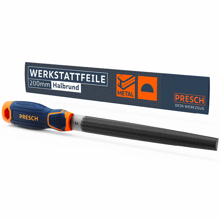 Halfronde vijl van Presch, 200 mm werkplaatsvijl voor metaalbewerking, vijlgereedschap van professionele kwaliteit