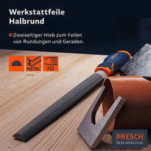 PRESCH Halfronde vijl gereedschap met ergonomische handgreep voor metaalbewerking, vijlinstrument voor het bewerken van rondingen en randen.