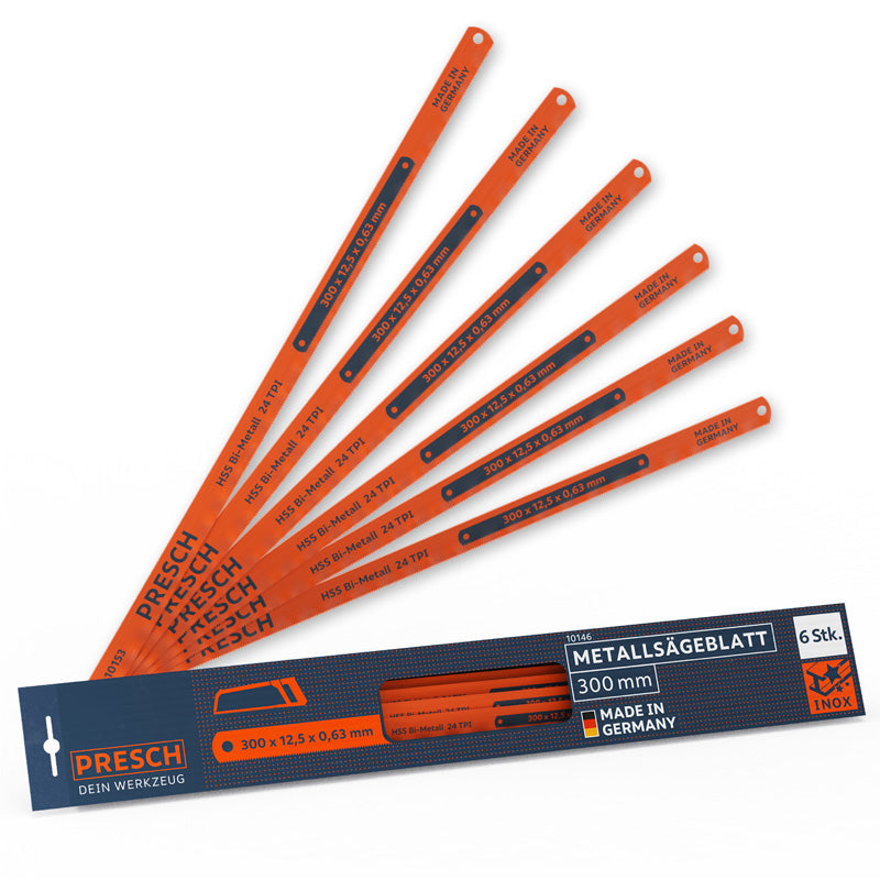 PRESCH Handsägeblätter 300mm 6 Stück, feine Sägebogenklingen, Metallsägeblätter Set