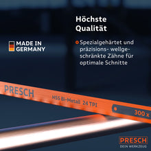 PRESCH Handsägeblatt 300mm für Metall und Holz mit gehärteten Zähnen und präziser Verzahnung.