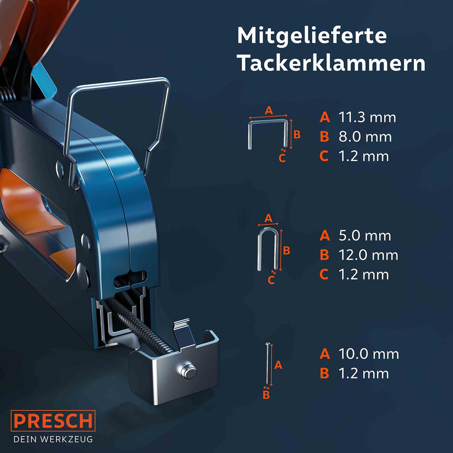 PRESCH nietpistool met meegeleverde nietjes in verschillende maten voor niet- en bevestigingstaken
