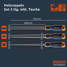 Ensemble de râpes à bois de PRESCH avec trois tailles différentes, sac de transport inclus, limes pour le travail du bois, outils de rabotage