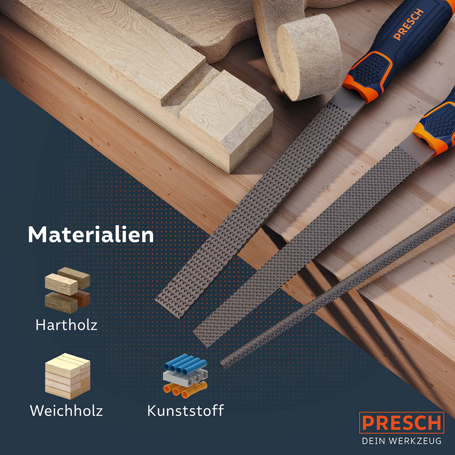 PRESCH Ensemble de râpes à bois pour le travail du bois dur, du bois tendre et du plastique, incluant des râpes grossières et fines.
