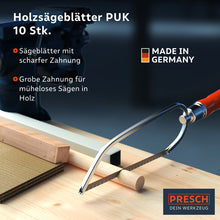 Houtzaagblad van PRESCH met scherpe en grove vertanding voor efficiënt zagen in hout.