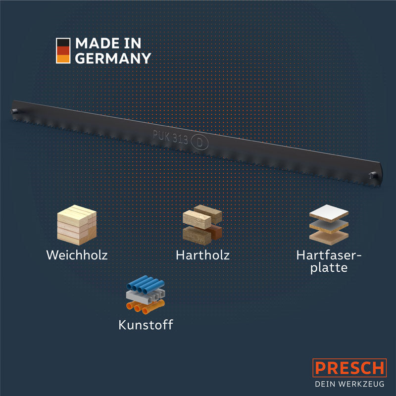 Houtzaagblad van PRESCH, model 10150-04, geschikt voor zachthout, hardhout, hardboard en kunststof, kwaliteit Made in Germany.
