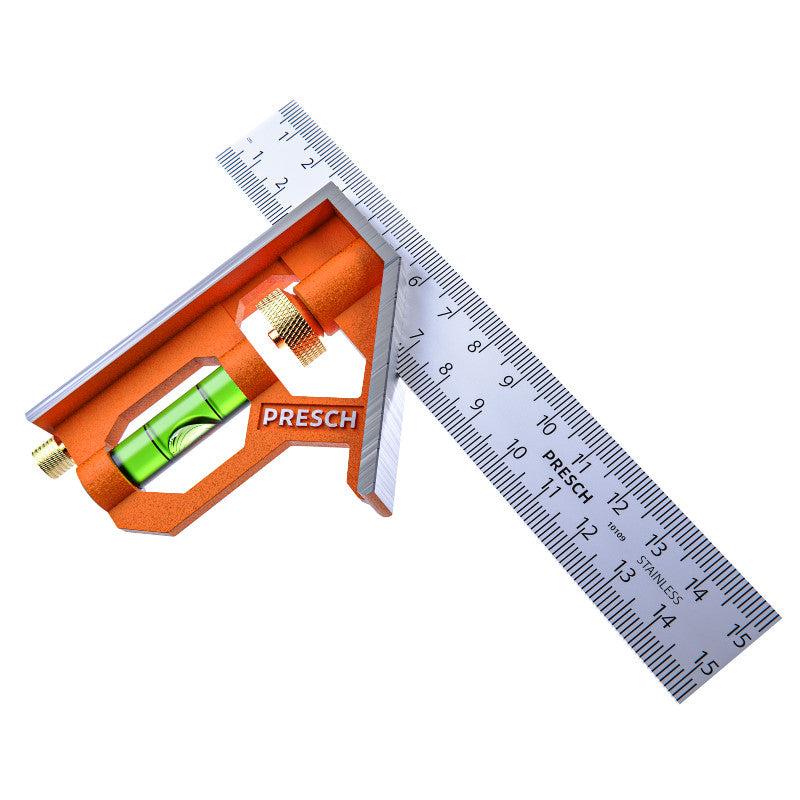 Presch Kombinationswinkel 150mm mit Wasserwaage und Präzisions-Skala