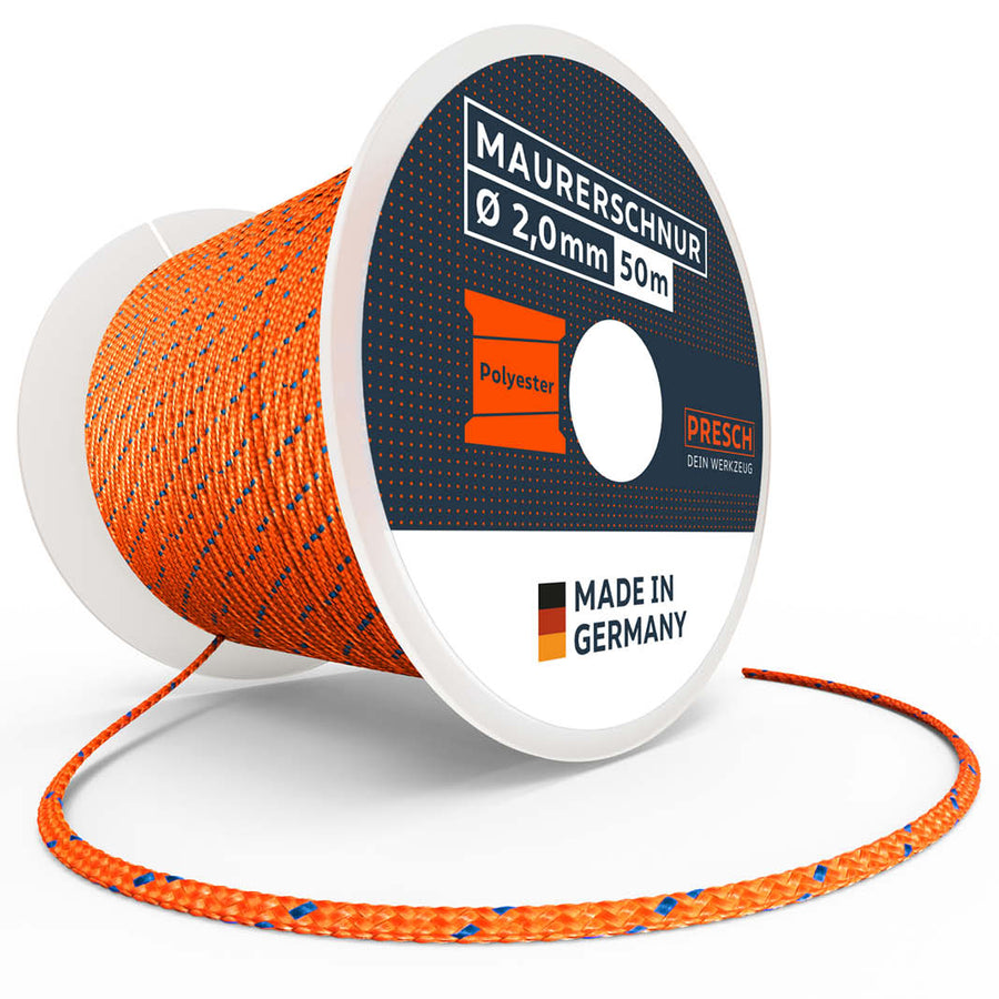 Corde de maçonnerie Presch, 50 mètres de corde à clips en polyester, corde de chantier orange