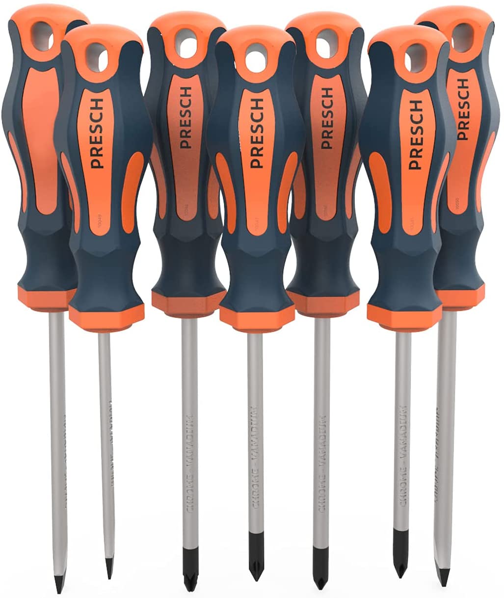 PRESCH Schraubendreher Set in Orange und Blau, präzise verarbeitete Schraubenzieher mit ergonomischem Griff