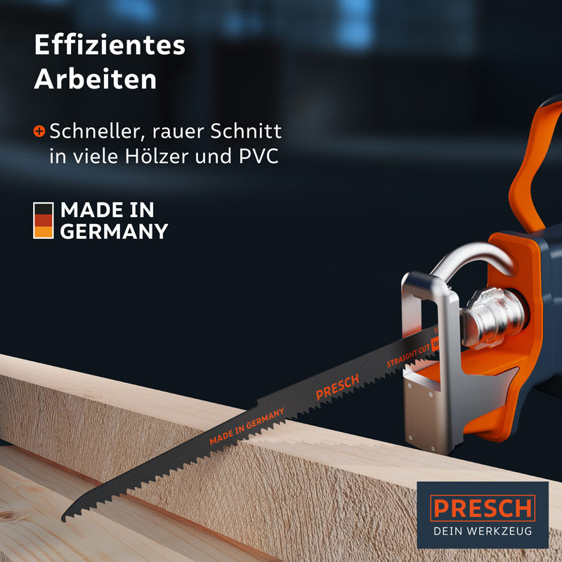 PRESCH Säbelsägeblatt für Holz 280mm extra-lang, langlebige Handsäge für effizientes Zersägen von Holzmaterial und PVC.