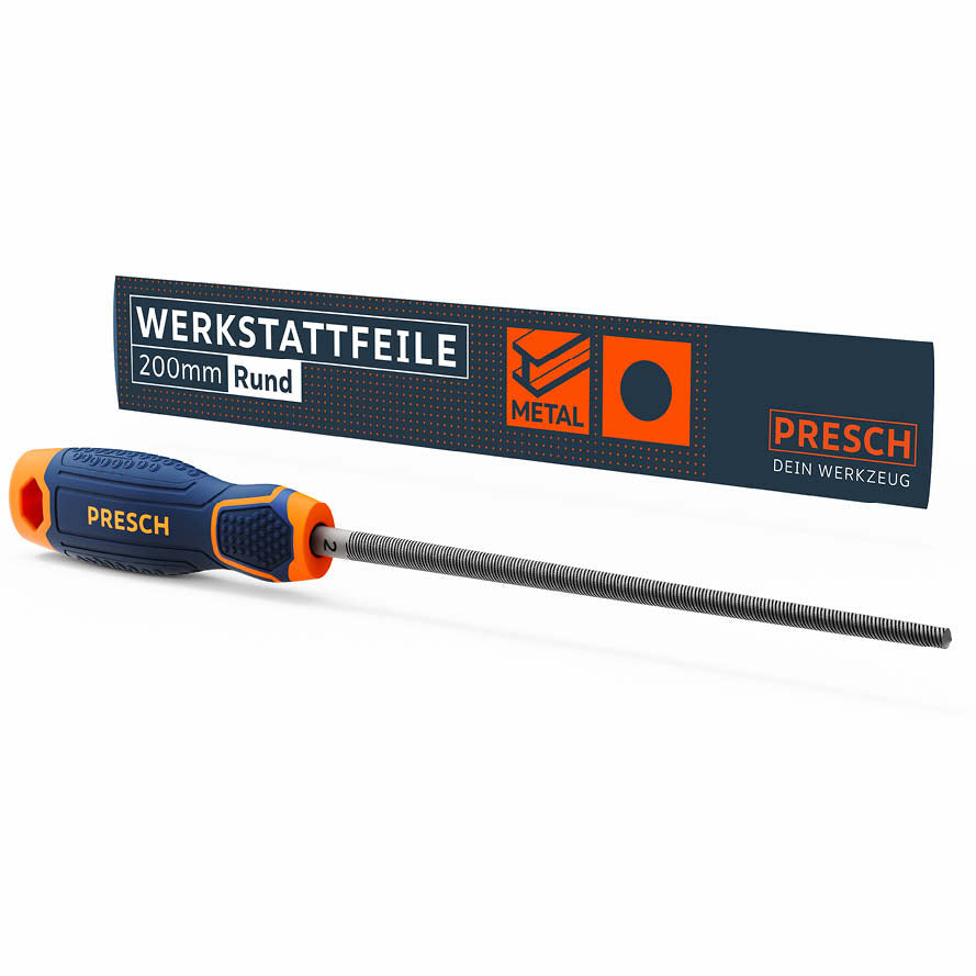 PRESCH Rundfeile für die Werkstatt, 200mm Metallfeile mit ergonomischem Griff