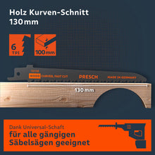 PRESCH Reciprozaagblad voor hout, 130 mm, ideaal voor rondzagen en nauwkeurig zagen, compatibel met gangbare reciprozaagmodellen.