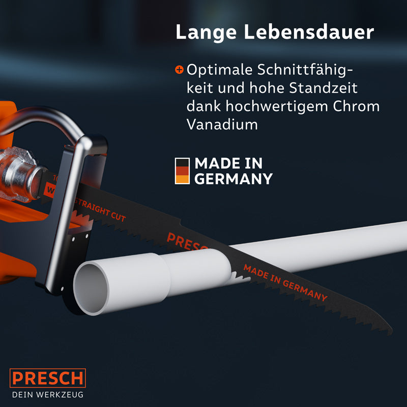 Lame de scie sabre PRESCH pour bois, 210 mm de long avec longue durée de vie et puissance de coupe robuste, Fabriqué en Allemagne
