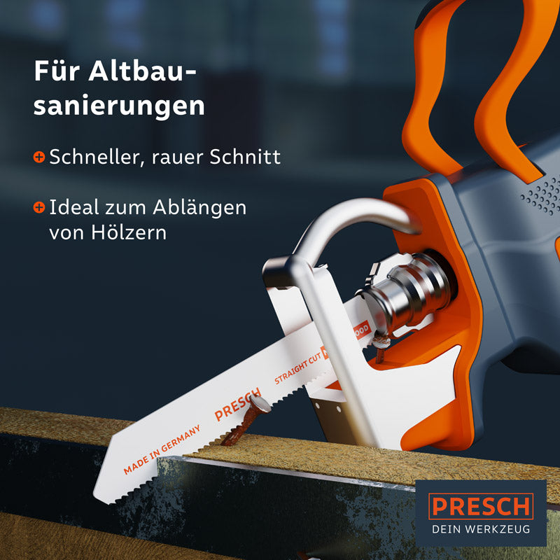 Lame de scie sabre PRESCH 130mm pour bois avec clous, sciage de matériaux en bois, conception de lame robuste