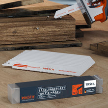 Lames de scie sabre PRESCH pour bois avec clous 130mm, lames robustes pour coupes rapides dans le bois traité.