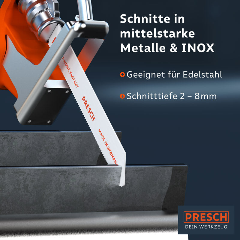 PRESCH Säbelsägeblatt für Metall 130mm, ideal zum Schneiden von Edelstahl und mittelstarken Metallen.