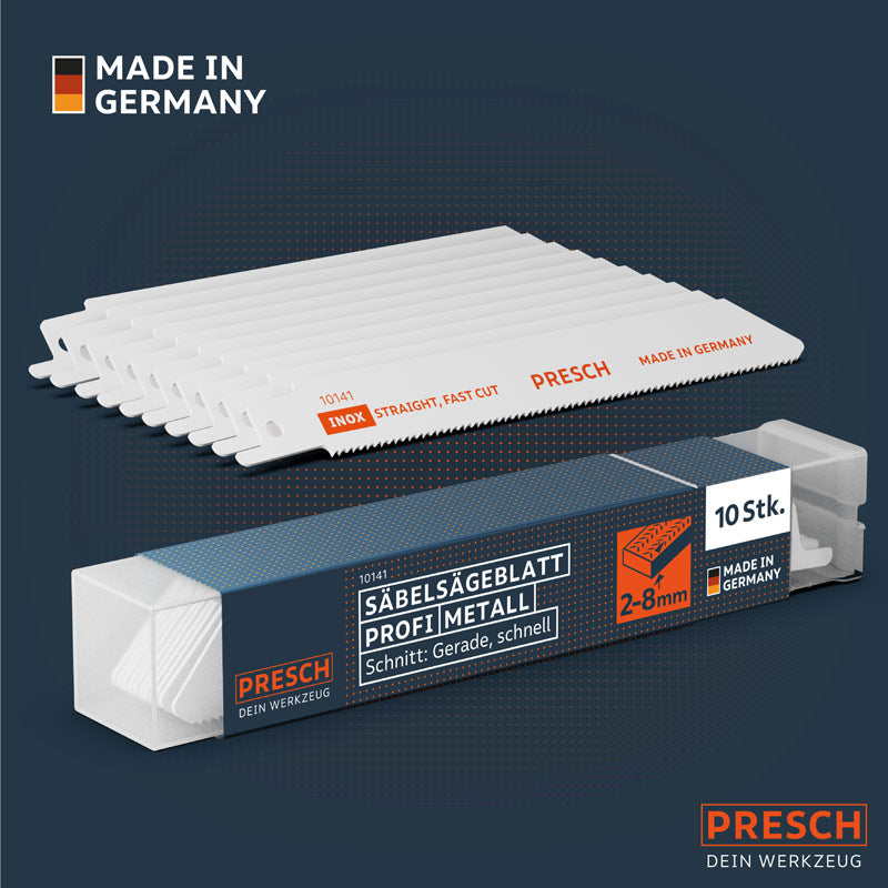 PRESCH Säbelsägeblatt Metall 130mm für präzises und schnelles Sägen, Edelstahlsägeblätter, Qualität Made in Germany