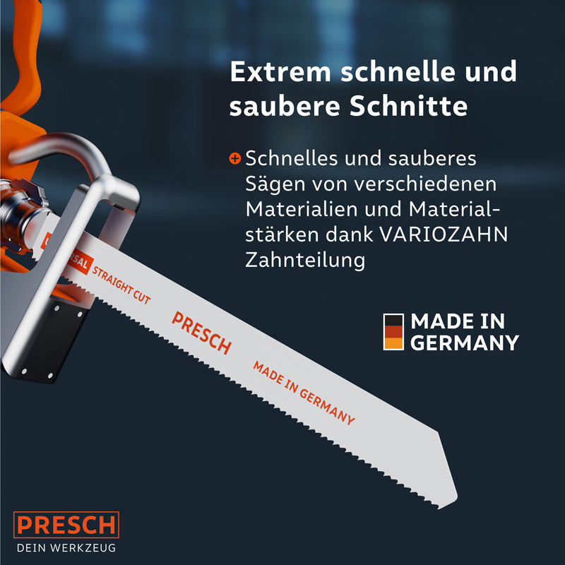 PRESCH Säbelsägeblatt 210mm für Universalgebrauch in Metall und Holz mit variabler Verzahnung