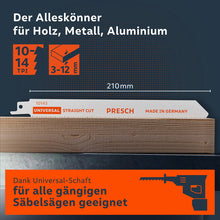 PRESCH Reciprocating zaagblad 210mm voor hout en metaal, universele zaagbladoplossing met tanden voor veelzijdig zaagwerk.