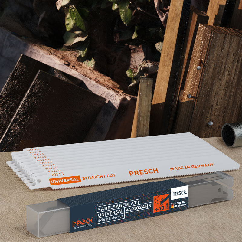 PRESCH Universeel reciprozaagblad voor metaal en hout 210 mm, robuuste zaagbladen voor rechte zaagsneden, gereedschapsaccessoires
