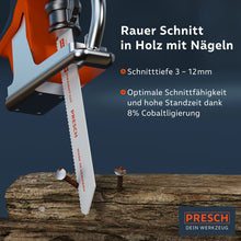 PRESCH Reciprocating Zaagblad Set voor Metaal en Hout, 15-delige Zaagbladkit met hoge snijkwaliteit en duurzaamheid.
