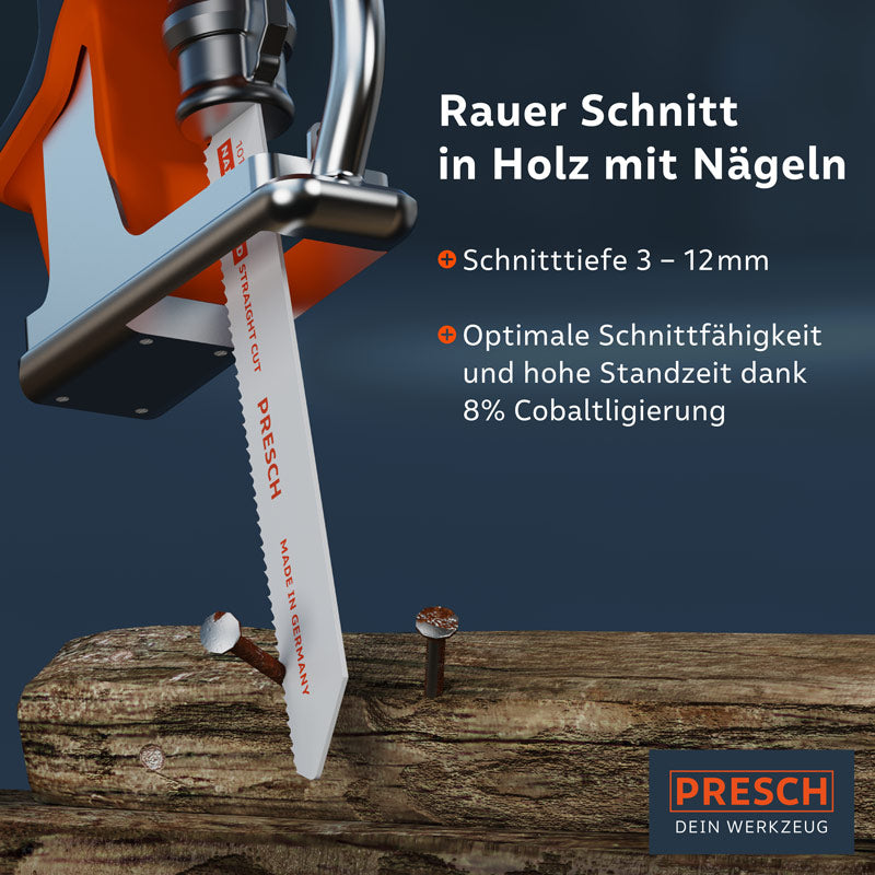 PRESCH Säbelsägeblätter Set für Metall und Holz, 15-teiliges Sägeblatt-Kit mit hoher Schnittqualität und Langlebigkeit.