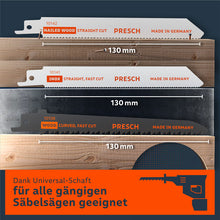 PRESCH Reciprocatingzaagbladenset voor metaal en hout, 15-delig, inclusief varianten voor rechte en snelle zaagsneden, geschikt voor alle gangbare reciprozaagbladen.