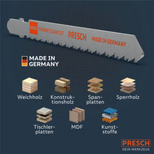Lames de scie sauteuse PRESCH pour bois, coupe précise et accessoires de lame pour différents types de bois et de plastiques.
