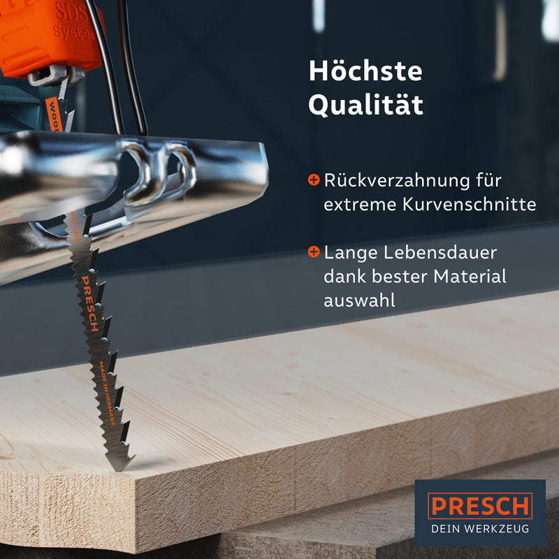PRESCH Stichsägeblätter für Holz mit hoher Qualität und langer Lebensdauer für präzise Schnitte.